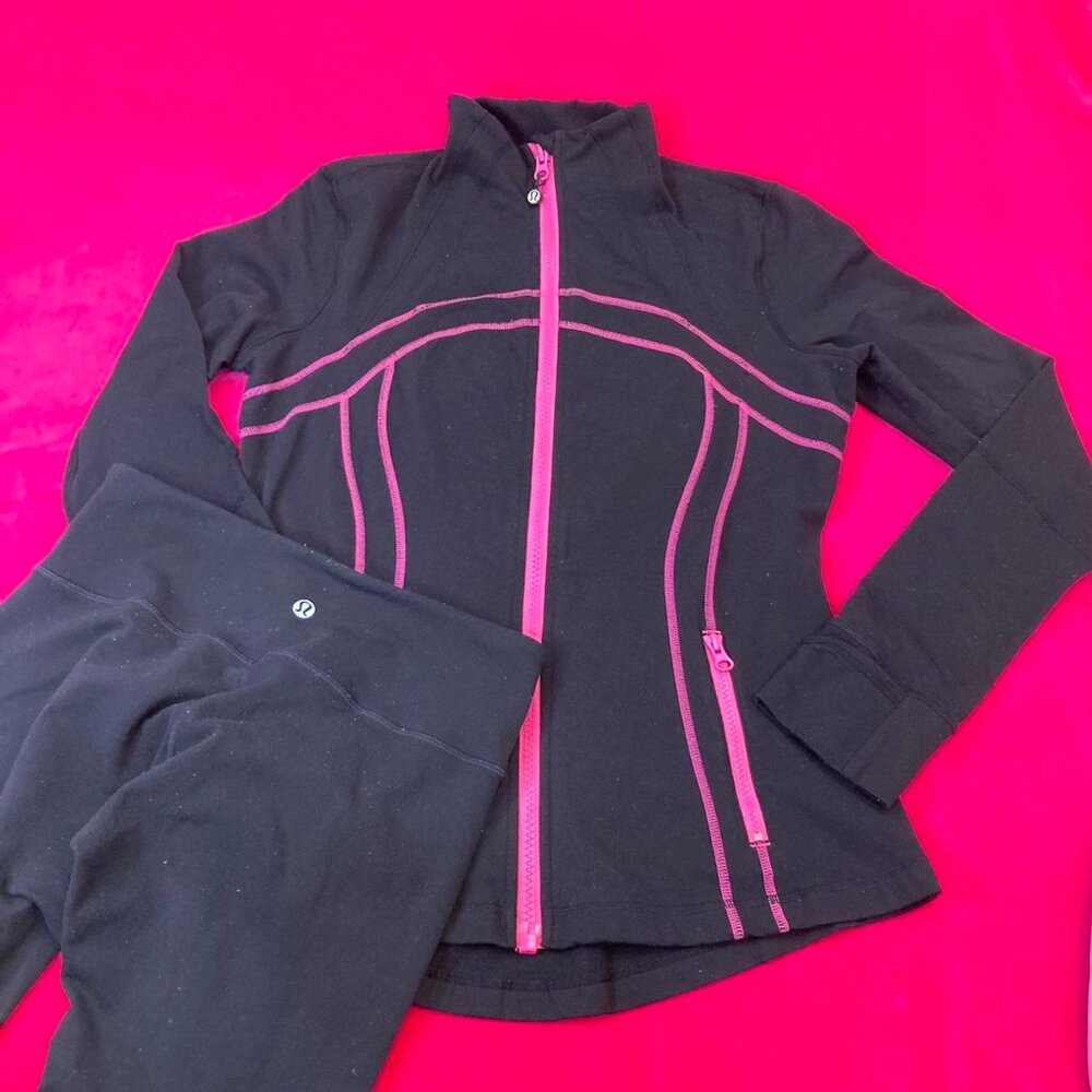 Lululemon Set Hot Pink Define Jacket & Capri Leggings Gem